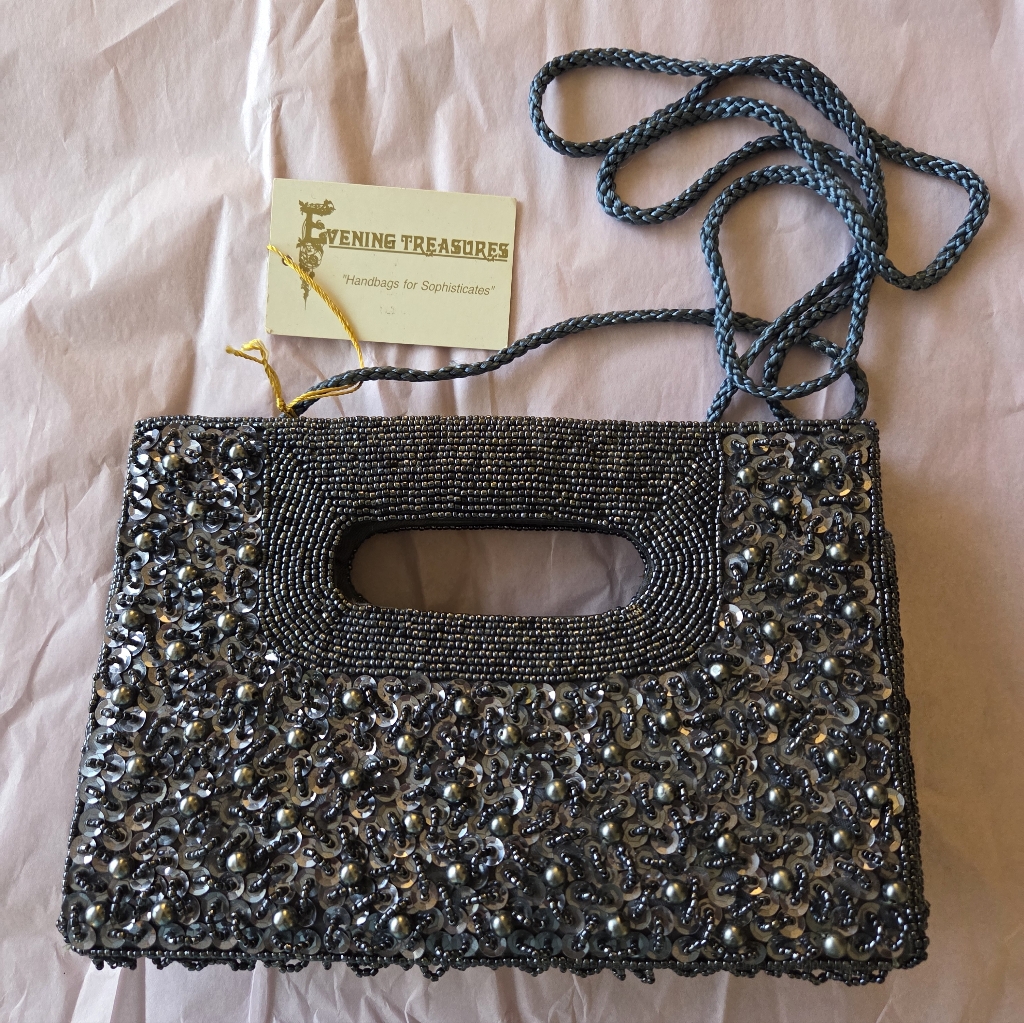 Dark Slate Beaded Clutch